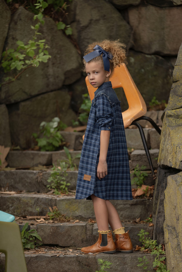 Denim Plaid Shirt Dress