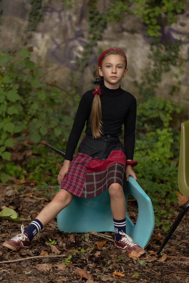 Denim Plaid Skirt