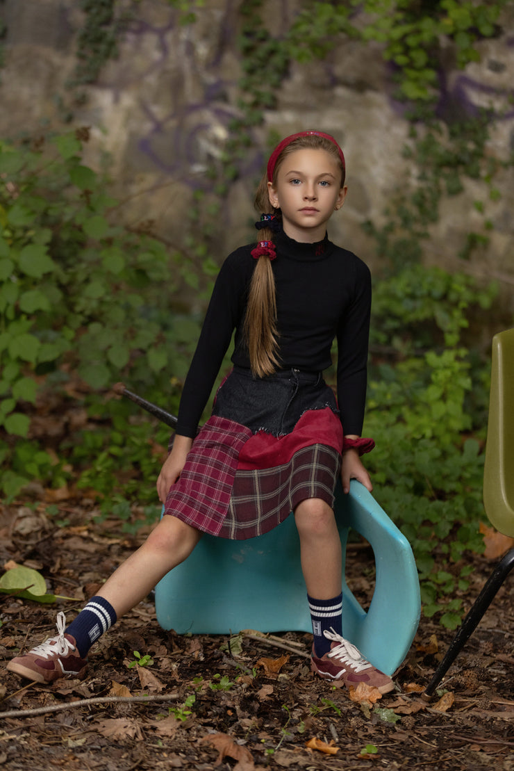 Denim Plaid Skirt