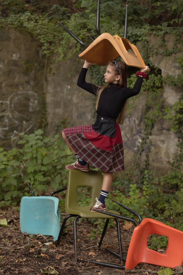 Denim Plaid Skirt