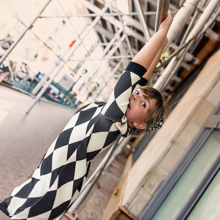 Argyle Sweatshirt Dress-Black