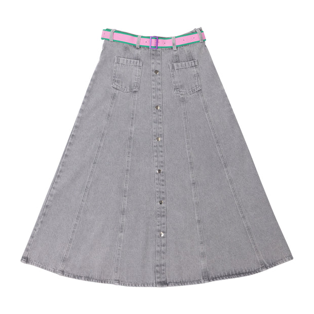 Denim Belt Midi  Skirt