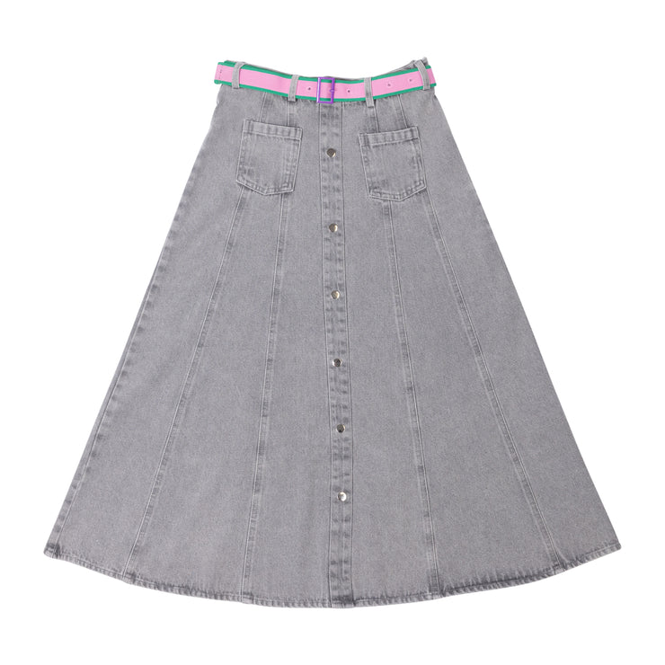 Denim Belt Midi  Skirt
