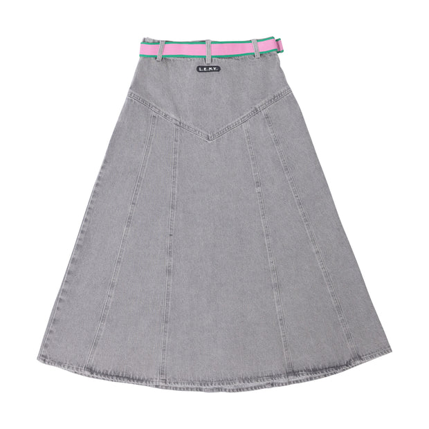 Denim Belt Midi  Skirt
