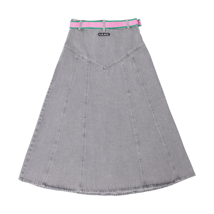 Denim Belt Midi  Skirt