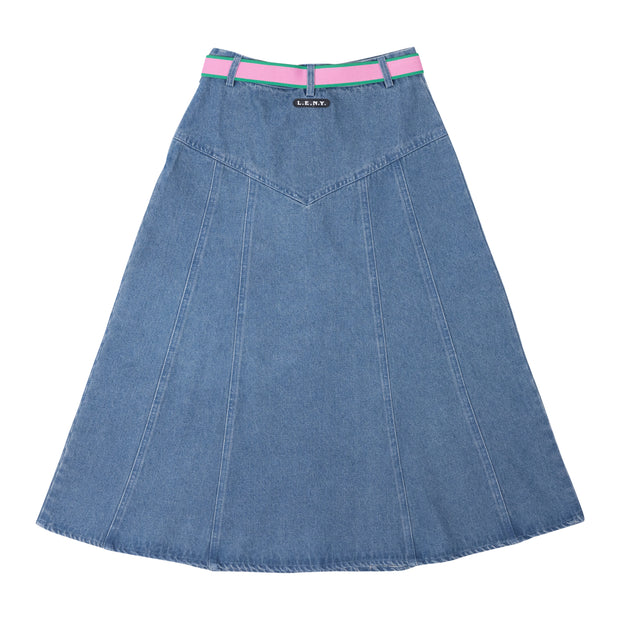 Denim Belt Midi  Skirt