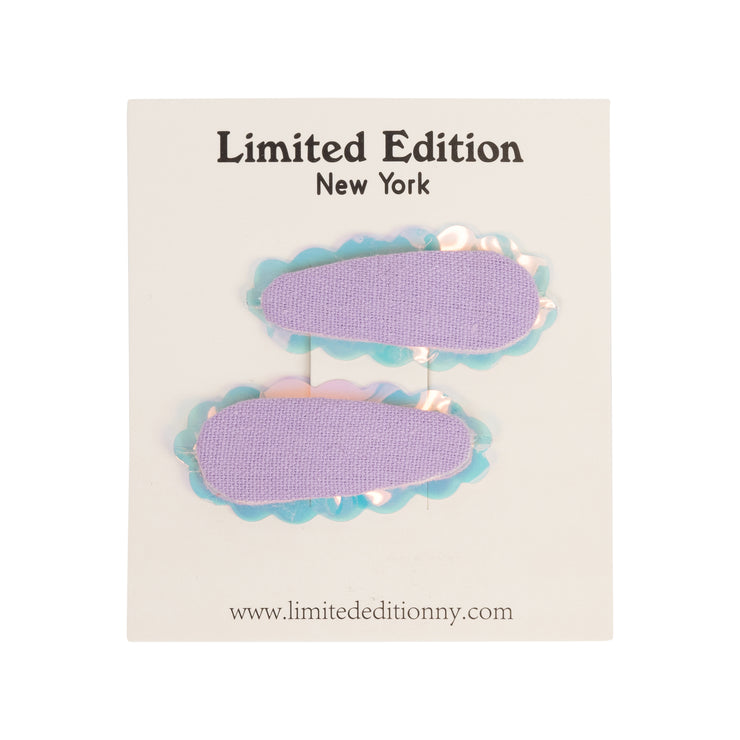 Iridescent scalloped edge clips 2 pack
