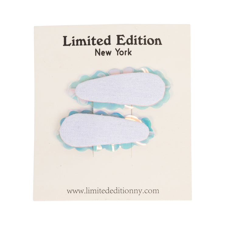Iridescent scalloped edge clips 2 pack