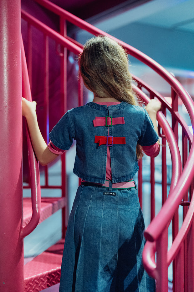 Buckle Denim Crop Shirt