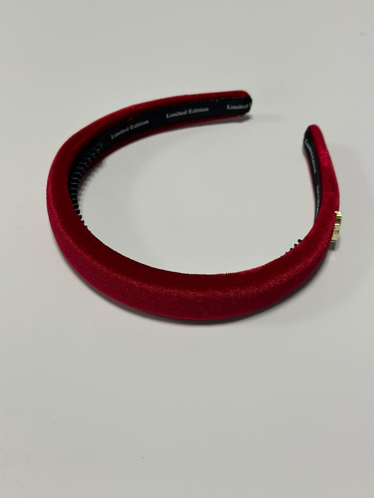Embellished Pearls Logo Headband-Red