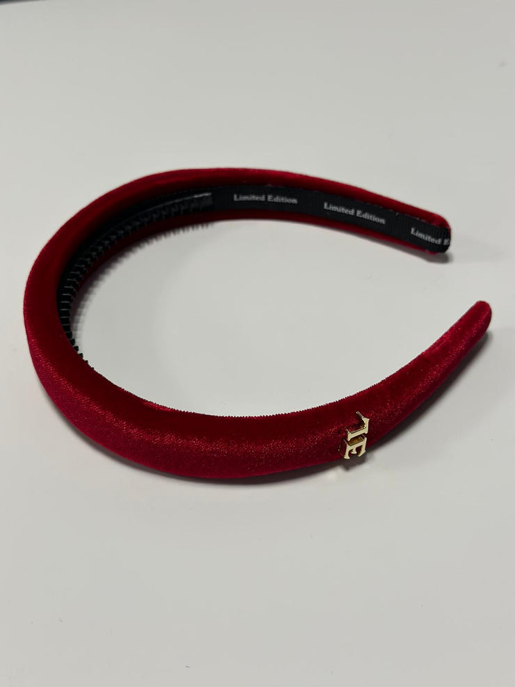 Embellished Pearls Logo Headband-Red
