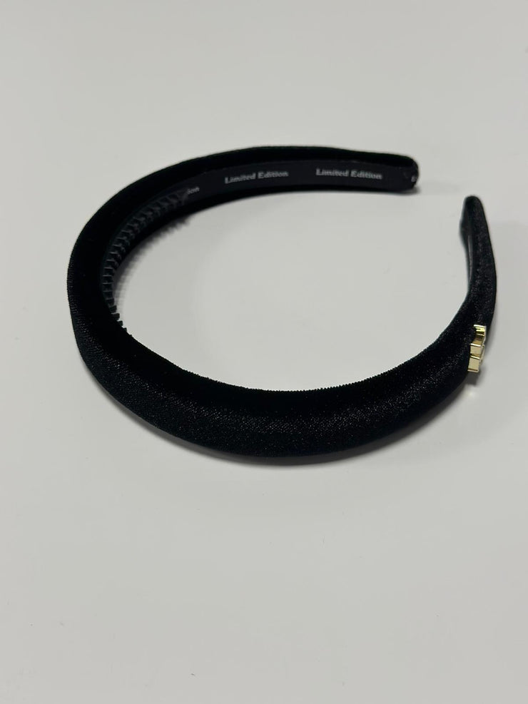 Embellished Pearls Logo Headband-Black