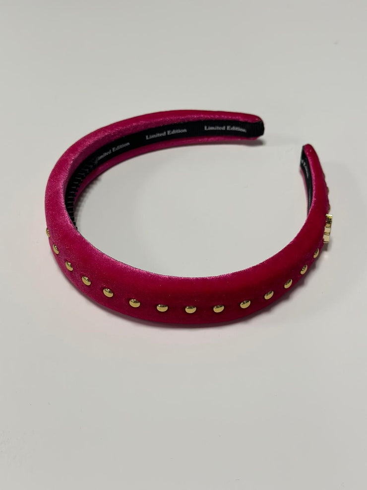 Embellished Scattered Pearls Headband-Hot Pink
