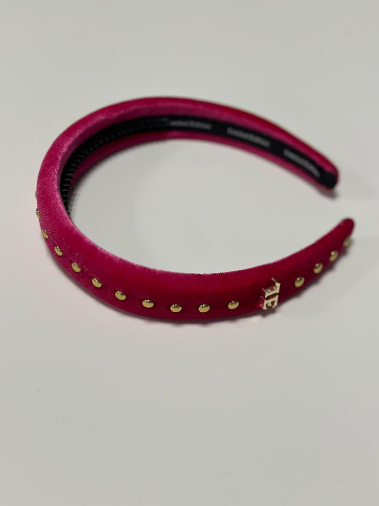 Embellished Scattered Pearls Headband-Hot Pink