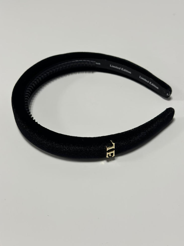 Embellished Pearls Logo Headband-Black